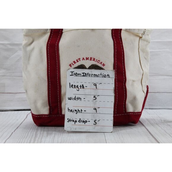 LL Bean Boat & Tote Cream Red Trim Canvas Tote Bag Monogram First American RARE - Picture 9 of 9